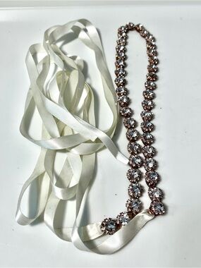 Crystal Ribbon Tie Waist Belt / Bridal Belt in Rose Gold and Cream
